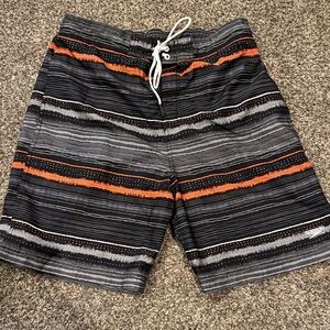 Speedo Men's Striped Black and Orange Board Shorts